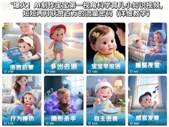 AI制作宝宝第一视角科学育儿小知识视频，短短两月获赞百万的流量密码（详细教学）-知赚网